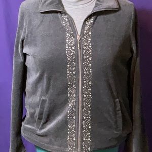 Onque Casual bejeweled charcoal gray velour jacket, size L